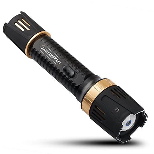 JONCSON Zoomable LED Stun Tactical Self Defense Waterproof Handheld Flashlight Heavy Duty Rechargeable Black