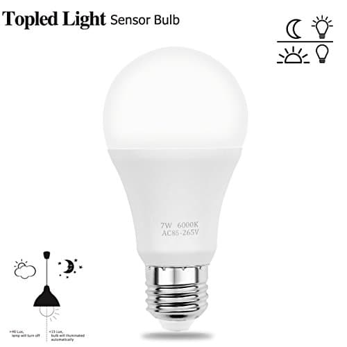 Dusk to Dawn Light Bulb, Topled Light Smart Sensor Light Bulb Auto on/off Indoor /Outdoor LED Sensor Lighting Lamp for Porch Hallway Patio Garage (600lm, E26/E27, White 6000K)