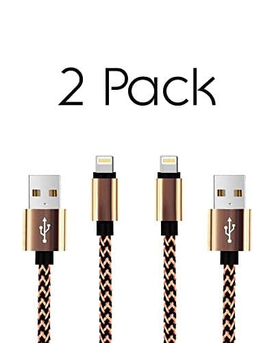 (2 Pack) Apple USB Braided CERTIFIED LIGHTING Fast Charging Cable 6ft (Gold)