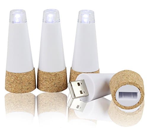 LED Lights for Wine Bottles 4 Pack | Rechargeable USB Cork Lights | 12 Lumens | Great for Wine, Liquor, Glass Bottles | Create Bar Display, Table Settings | Use on Nightstand and for Camping