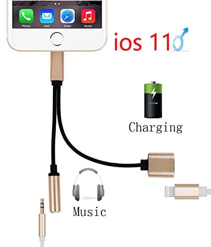 latest version in 1 Lightning to 3.5mm Audio Adapter, Lightning Charger, Lightning to 3.5mm Aux Headphone Jack Adapter for iphone X  iphone8 iphone7  (Audio + Charge) Compatible with iOS 11