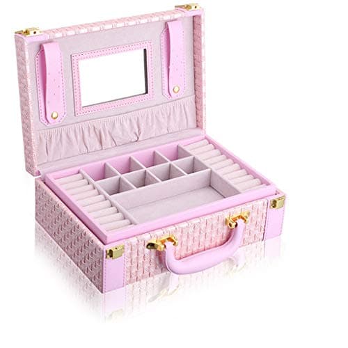 AJZXHE Storage box, jewelry storage box, multi-function portable leather storage box (Color : PINK)