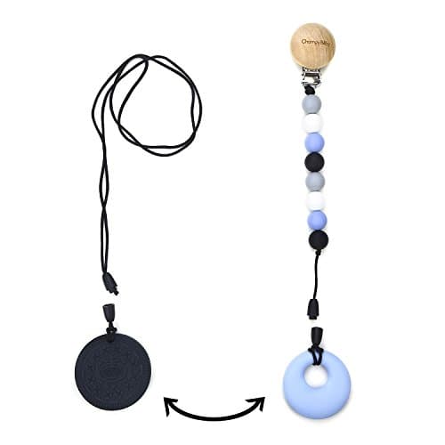 1 Smooth +1 Rough Funny Teether toy &amp;Pendants Necklace,Replacebale for Multi Use,Drooling &amp;Teething Pain Reduce.100% BPA Free-Blue