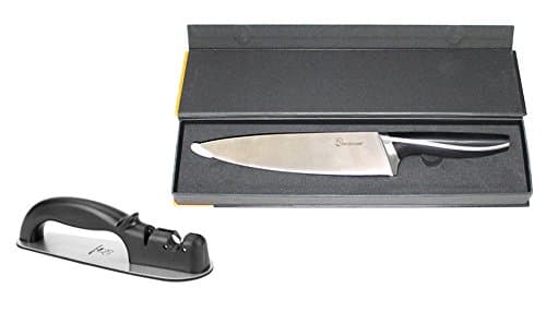 PriorityChef Precision Knife Sharpener and 8 Inch Chef Knife Gift Set Bundle