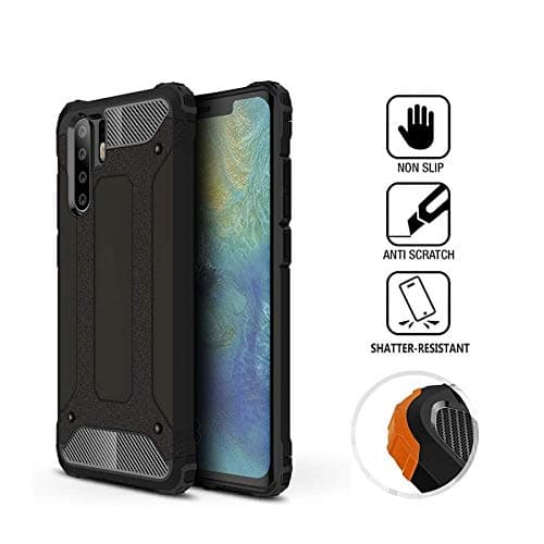 SS Tech Rugged Heavy Duty Black Case, Dual Layer {Shockproof} Defender Case [Slim Hard] Hybrid Silicone Armor Case Compatible With Huawei P30 PRO