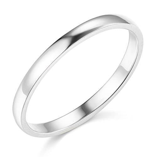 TWJC Wedding Collection14k White Gold 2mm SOLID Plain Wedding Band - Size 7