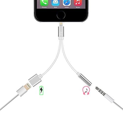 2 in 1 Lightning Adapter for iPhone 7 / 7 Plus Dual Function Lightning Splitter Charging Cable 3.5 mm Headphone Adapter and Lightning Charging Port Extension Cable ( Silver)