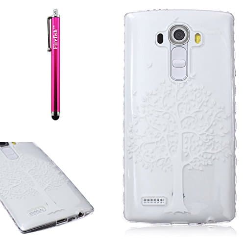 LG G3 Case, Firefish Durable Soft TPU Back Case [Soft-Flex] Drop Protection Scratch-Resistant Cover Skin Protective for LG G3 + One Stylus Pen - White trees