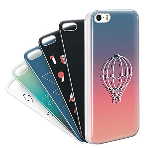 MyPopins iPhone 5/ 5S/ SE Case Pack Premium Set - Clear TPU Silicone Protective Shockproof Bumper Case Cover + 6 Slim Thin Cool Aesthetic Back Cover Skin Case Layers for Women/Men – 6 * Minimal Cases