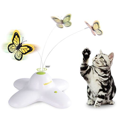 Electric Rotating Butterfly Interactive Cat Toy with One Replacement Flashing Butterfly Kitten Toys