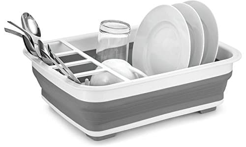 Collapsible Kitchen Sink Dish Drainer Draining Board Cutlery Rack Foldable Folding White/Grey