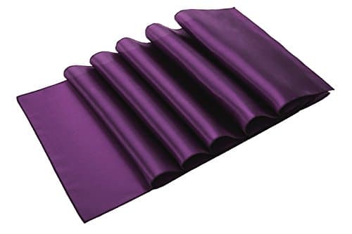 Hffls 12 x 108 Inch Plum Satin Table Runner, Pack of 10, Individually Rolled &amp; Ready for use, For Wedding, Birthday, Party, Event, Home decorations and Great gift option.