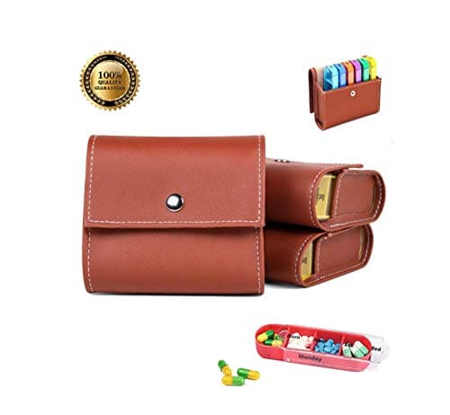 Pill Box 7-Day Premium Leatherwork Design Chic & Discreet | Pill Organizer with Leather case 2019 High Quality | Weekly Pill Dispenser Moisture-Proof | Ideal for Taking Medicine and Avoid omissions