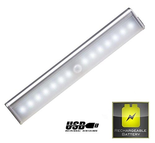 Motion Sensor Light [2 Detachable Magnetic Strips],Kokome 14 LED Cordless USB Rechargeable PIR Motion Activated Night Light,Wirless Kids Safe Lights DIY Wall Lamp Camping Emergency Lighting White