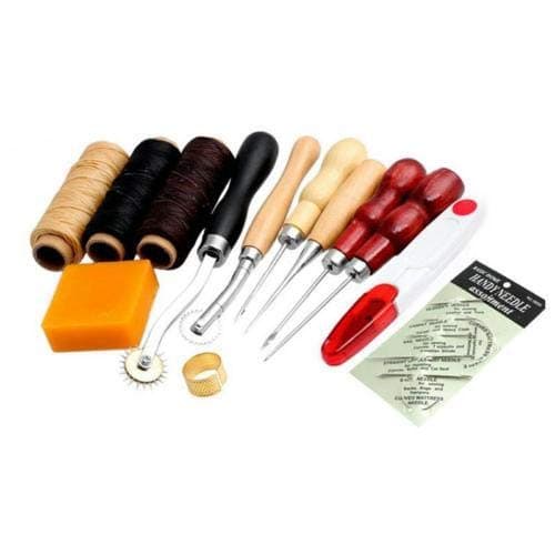 MKNZONE Leather Craft Tool Kit, 14Pcs DIY Leather Craft Tools Leather Craft&Sewing Tools Set, Leather Drilling Grinding Hand Craft Leather Working Sewing Tool