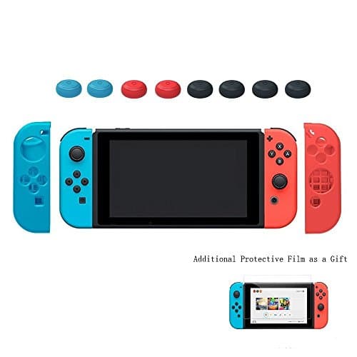 Yoofor Silicon Case for Nintendo Switch Console, Nintendo Switch Case Screen Protector Set, Anti-Slip Silicone Joy-Co 8 Thumb Caps for Console