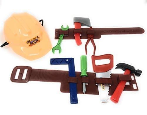 Kool Kidz Tool Belt Kids Set includes kids belt with tools and kid yellow construction hat. Perfect tool set for toddlers