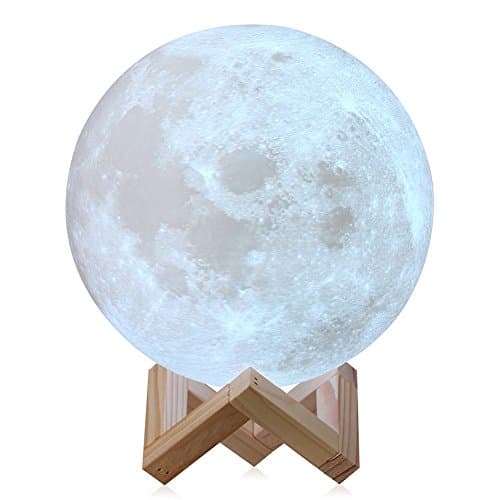 3D Moon Lamp LED Night Light with Touch Switch, Desk Lamp 2 colors with USB Charging Cable & Wooden Holder (10cm)