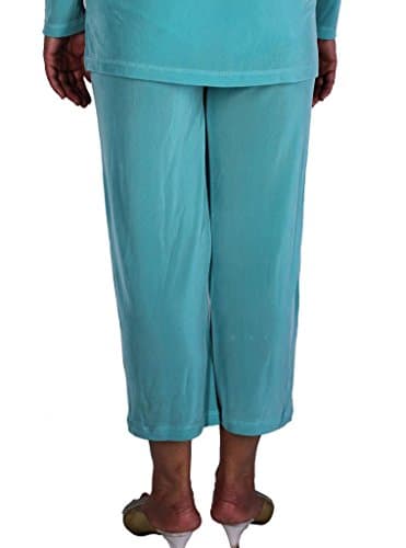 Calison Women's Acetate Slinky Stretch Pull On Capri Pants Made in USA Aqua 1X
