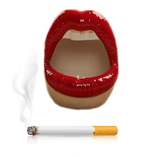 K COOL Creative Ceramics Cigarette Ashtray with Lip Teeth Tabletop Portable Modern Ashtrays for Outdoor Indoor Smoking Ash Tray for Home office Decor Handmade Gift for Men Women-LightRed