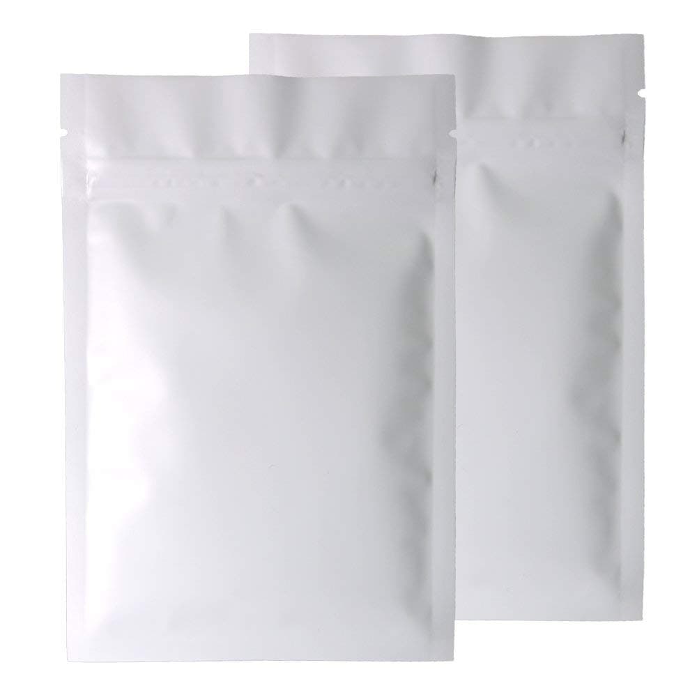 100 Pcs Multi Size Double-Sided Matte White Aluminum Foil Mylar Recloeable Ziplock Bags Storage Powdered Candy Food Grade Sample Zipper Pouch (3oz - Powdered)