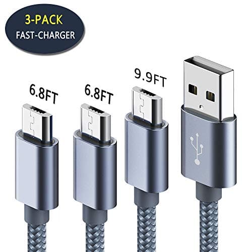 GEEKSOUL Micro USB Cable- Android Fast Charger Durable Nylon Braided 3 Pack [2x6.8FT+9.9FT],High Speed Sync Fast charging Cord for Samsung Note 5 Galaxy S7 Edge /S6/Kindle Xbox PS4 (gray, 6.8FT,9.9FT)