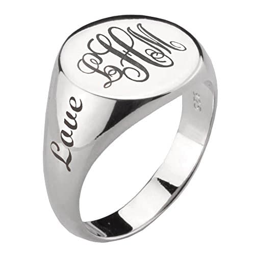Personalized 3 Initial Typical Monogram 13mm Round Shape 925 Sterling Silver Signet Ring Sz 12