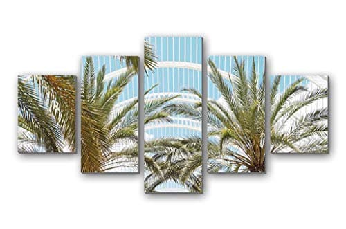 GLITZFAS PRINTS 5 Panel Wall Art Painting - Palms Branches roof Architecture - Canvas Stretched with Wooden Frame for Home Decor (8"x12"x2+8"x16"x2+8"x20"x1)