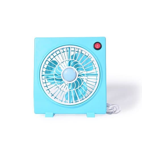 Summer Table USB Mini Fan For Home Office With 3 Rotary Vanes Desktop Electric Square Silent Rotate the Page Fan (Blue)