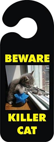 Beware Killer Cat Door Handle Hanging Sign