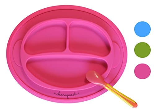 Non-Slip Suction Placemat Combo - Includes Monkey Silicone Placemat and Pink Heat Sensing Spoon for Baby, Toddler & Kids. Ideal for Highchair Feeding, Kitchen Dining Table and Outdoors.