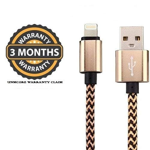 UNMCORE Nylon Braided Power Bank USB Charging Data Cable for iPhone (20 cm) - Gold