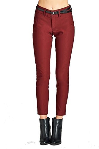 YourStyle Basic Office Belted Bengaline Stretch Pants,Twill Pants, Classic Woven Pants W/Belt