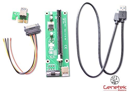 PCI-E 1x To 16x Powered Riser Adapter Card Set – Practical 60cm USB 3.0 Extension Cable &amp; MOLEX To SATA Power Cord – GPU Riser Extender – For Ethereum and Cryptocurrency Mining (1 Pack)