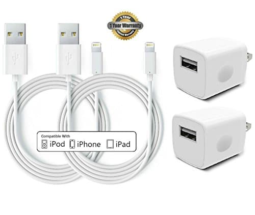 Certified, 2-Pack 5W 1A USB Power Wall Charger with 2-Pack 10FT/3M [Heavy Duty] Nylon Braided 8 Pin Lightning to USB Cable Charger (Silver)