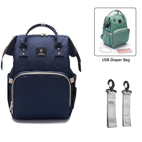 Nappy Changing Backpack with USB Charging Port, YIMOJI Multi-Function Waterproof Baby Diaper Bag Mom and Dad Travel Backpack Nappy Bag with Stroller Straps, Insulated Pockets (Deep Blue)