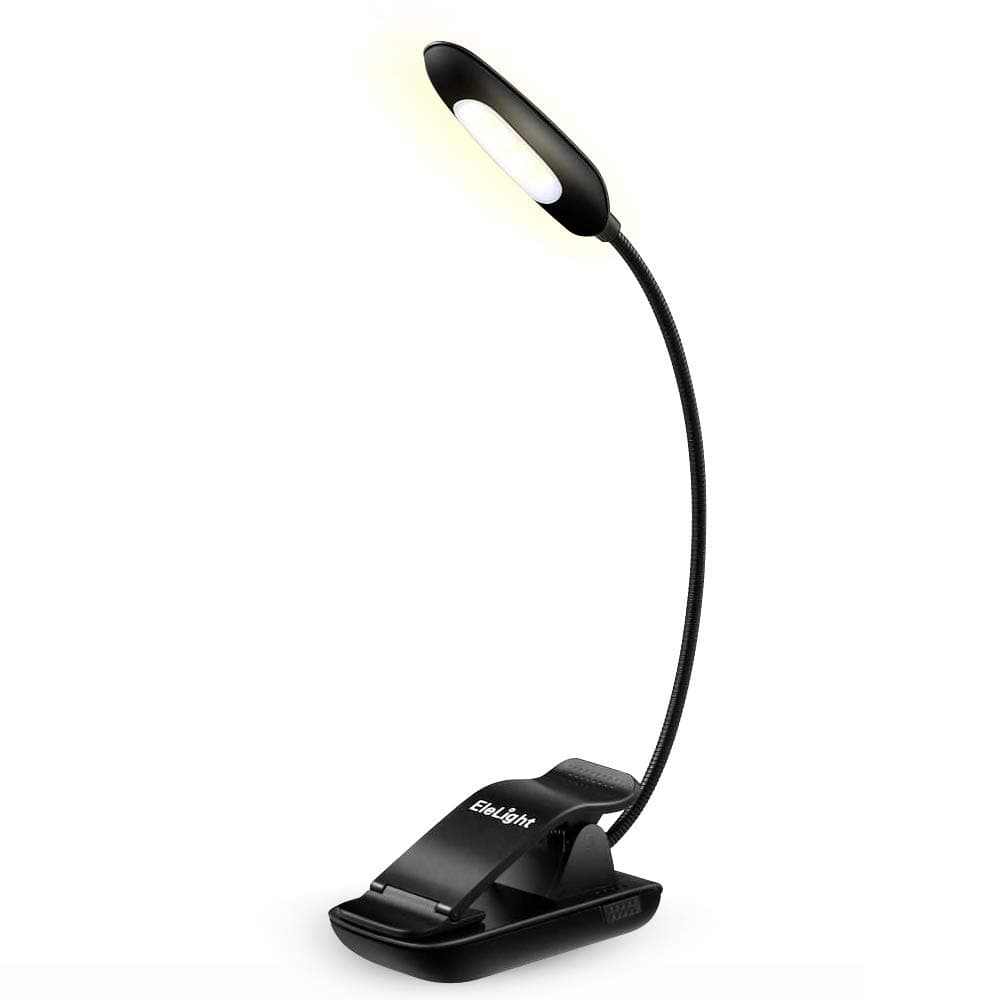 Reading Light EleLight Rechargeable 7 LED Book Light with 9-Level Brightness(Warm&Cold White), Flexible Easy Clip On Reading Lamps in Bed, Eye Care, Perfect for Bookworms, Kids