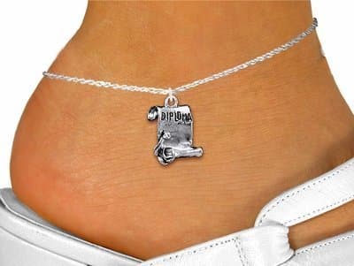 Silver Tone Diploma Scroll Charm &amp; Anklet