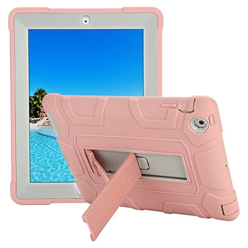 Top Munster iPad 4 Case,iPad 3 Case,iPad 2 Case,Kickstand [Three Layer] Heavy Duty Rugged High Impact Resistant Hybrid Full Body Protective Shock-Absorption Case Cover for iPad 2/3/4 Rose Gold+Gray