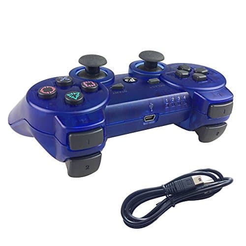Deloke Wireless Bluetooth Controller For PS3 Double Shock - Bundled with USB charge cord (Clear Blue)