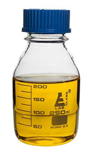 Eisco Labglass CH0164B Reagent Bottle, 250 ml, Graduated, with GL 45 Screw Cap, Pack of 10