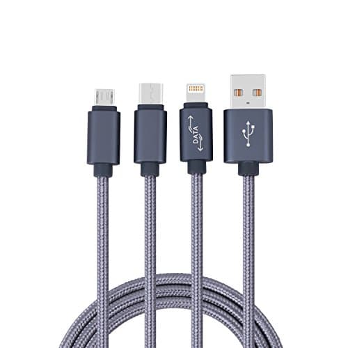 Lightning and Micro USB Charging Cable 2 in 1 Nylon Braided Sync and Fast Charging Dual Cable Cord for iPhone 7 6sp 6s 5 6 6p plus and Andriod Phones Samsung (Gray)