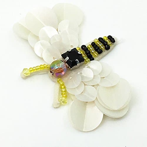 JUBRAY 5pcs Sew On Sequin Beaded Bee Patch Bees Motifs Decoration 3d Sewing Patch Insect Patches For Clothing Applique 6x4cm White AC0647