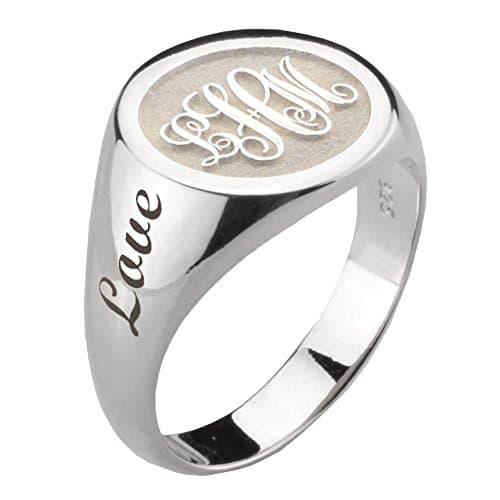3D Engraved Block Typical Monogram 13mm Round Shape 925 Sterling Silver 3 Initial Signet Ring Sz 12