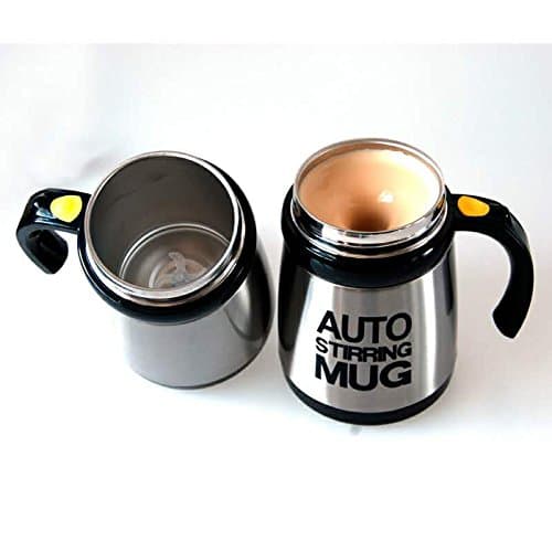 STURDY SILVER-COLOURED STAINLESS SELF-STIRRING MUG