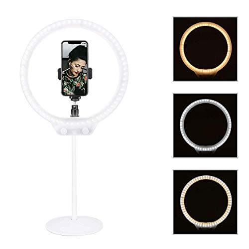 Ring Light, ZOMEi 10" Desktop Dimmable Beautify LED Ring Light Include USB Power Cable, Ball Head, Cell Phone Holder for Vlogging, Portrait Photography, YouTube, Live Video Shooting (White)