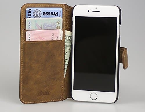 Antic iPhone 6/6S (4.7") Case Premium Leather Wallet Case. Premium Genuine Leather. Flip Cover Case, Magnet Strap, Easy Open&amp;Close. Hand Crafted From Genuine Leather.Sophisticated Look.(Saddle Brown)
