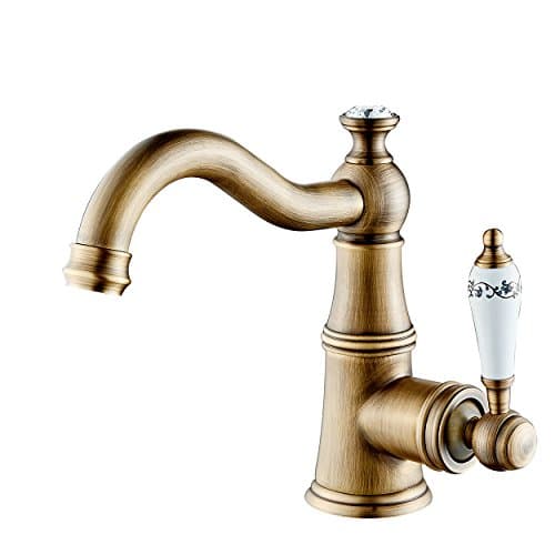 Fapully Touch on Bathroom Sink Faucet,Solid Brass Construction Single Handle Single Hole Swivel Spout Vanity Faucet,Antique Brass