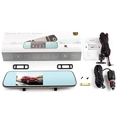 Backup Camera 4.3'' Touch Screen Mirror Dash Cam 1080P Rearview Front and Rear Dual Lens Dashboard Recorder with Waterproof Reversing Camera