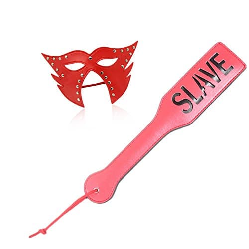 Gopen 2Pcs red Eye Mask Blindfold with Hand Slapper Leather Spanking Paddle Role Game Play Fancy Dress Up